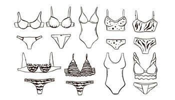 Set with ladies underwear. isolated on white hand drawing, vector