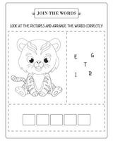 Arrange The Word Correctly Kids Worksheet, Word Teaching Material Kids Worksheet, Teaching Material for Children vector