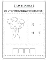 Arrange The Word Correctly Kids Worksheet, Word Teaching Material Kids Worksheet, Teaching Material for Children vector