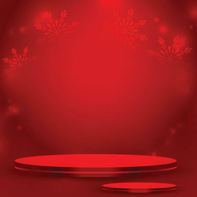 Merry Christmas banner with product display cylindrical shape and christmas tree paper cut style