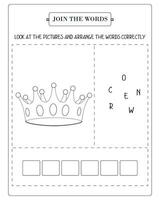 Arrange The Word Correctly Kids Worksheet, Word Teaching Material Kids Worksheet, Teaching Material for Children vector