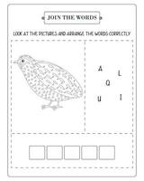 Arrange The Word Correctly Kids Worksheet, Word Teaching Material Kids Worksheet, Teaching Material for Children vector