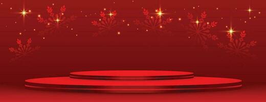 Merry Christmas banner with product display cylindrical shape and festive decoration for christmas vector