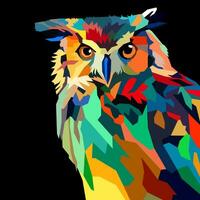 owl drawn using WPAP art style, pop art, vector illustration.