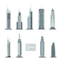 Skyscrapers set. City design elements. Flat architecture collection. vector