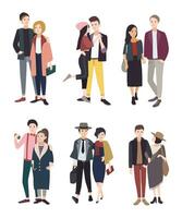 vistoso plano ilustración conjunto con elegante joven parejas hermosa gente. vector