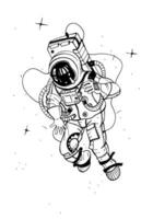 Astronaut in spacesuit. Cosmonaut into space on the background of stars. Vector illustration.