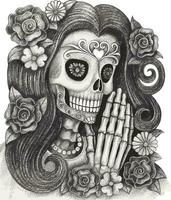 Model skull day of the dead hand drawing and make graphic vector. vector