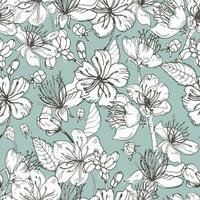 Realistic sakura hand drawn seamless pattern with buds, flowers, leaves. vintage style illustration. vector