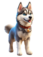 a cartoon siberian husky puppy with blue eyes and a collar, AI Generative png