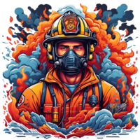 Firefighter in fire. Fireman in a gas mask and helmet. AI Generative. png