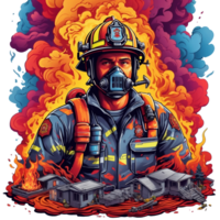 Firefighter in the fire. Vector illustration of a fireman. AI Generative. png