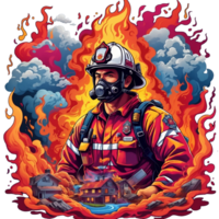 Firefighter in the fire. Fireman in a gas mask. png