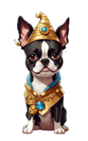 söt boston terrier i en gyllene krona. ai generativ. png