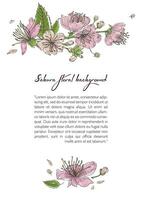 Spring background with blooming sakura flowers. Design template with place for text. vector