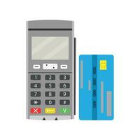 Terminal and credit card. Modern pay financial, checkout finance buy, vector technology transaction and transfer money illustration