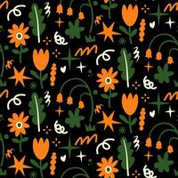 hand drawn flowers seamless pattern vector