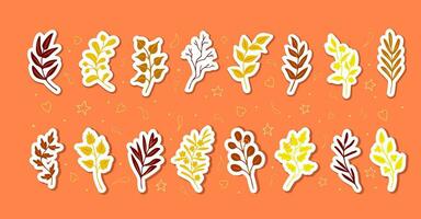 Bright autumn leaves and twigs, sticker sheet vector