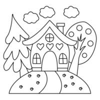 a house with hearts and trees coloring page vector