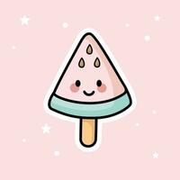 Cute Kawaii Watermelon Ice Cream isolated on a pink background. vector