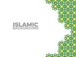 Islamic design greeting card background template with ornamental detail of islamic art ornament. Vector illustration