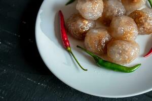 Pork Sago, Thai food with green and red chillies photo