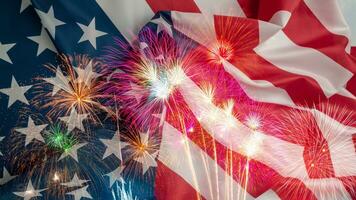 Celebration concept, Double exposure American flag and fireworks. photo