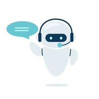 Digital chat bot, robot assistant for customer support. Concept of virtual conversation assistant for getting help. Vector illustration isolated on white background.