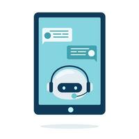 digital charla bot, robot asistente para cliente apoyo. concepto de virtual conversacion asistente para consiguiendo ayuda. vector ilustración aislado en blanco antecedentes.