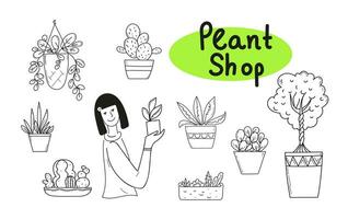 Plant shop. Hand drawn doodle outline vector illustration.