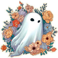 Víspera de Todos los Santos fantasma pegatinas, Clásico flores Víspera de Todos los Santos fantasmas, ai generativo png