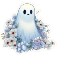 Víspera de Todos los Santos fantasma pegatinas, Clásico flores Víspera de Todos los Santos fantasmas, ai generativo png