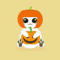 cute pumpkin cat vector