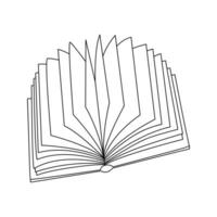 Outline doodle open book. A symbol of learning, education. Literature, reading. Hand drawn black and white vector illustration isolated on a white background