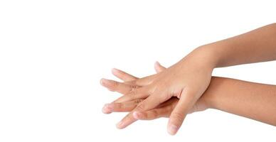 Hand washing concept, A girl hand isolated on a white background photo