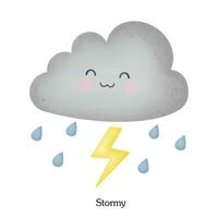 cute stormy and  thunderbolt cartoon drawing vector