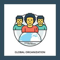 A team of employees on a globe offering icon for global organization vector