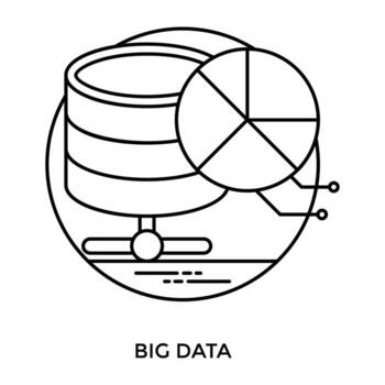 Data warehouse devices with pie chart making sense for big data icon vector