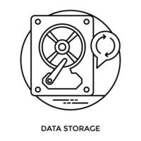 A gramophone shaped cpu having compact disk inside along with reversing arrows, presenting icon for data storage vector