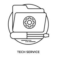 Computer folder stamped with gear and screwdriver, an icon for data processing vector