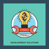 Two way wrench with light bulb having puzzle pieces sketching development solution vector