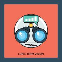 Big binoculars in front of a bar graph continuously increasing to right side, showcasing long term vision vector