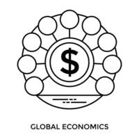 Dollar coin attached with network of nodes exhibiting icon for global economics vector