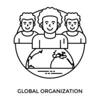 A team of employees on a globe offering icon for global organization vector