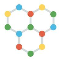 Chemical bonding connecting network, flat vector icon