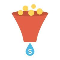 Flat vector icon design of funnel with dollar sign