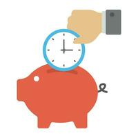 un cerdito banco con reloj demostración hora ahorro concepto vector