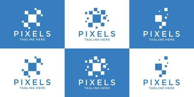 logo design pixels modern technology set template vector