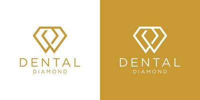 logo diseño línea diamante y dental icono vector ilustración