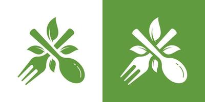 fork spoon element logo design combined with leaves vector